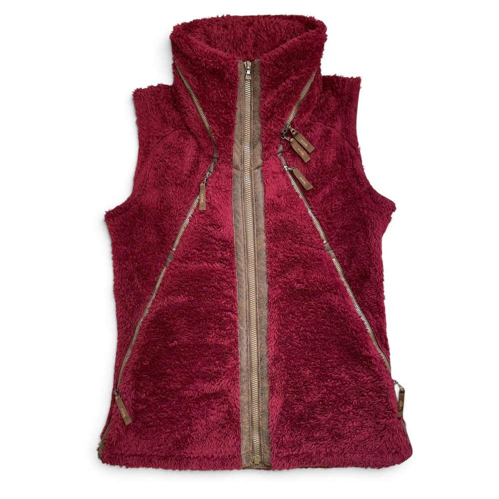 Kuhl Flight Vest M Maroon Burgundy High Pile Italian Fleece Sherpa Hooded Gilet